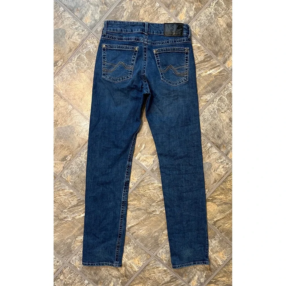 Wrangler Rock 47 Jeans Mens 31x36 Blue Slim Straight Contrast Stitch